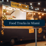 Miami food truck at night with twinkle lights.