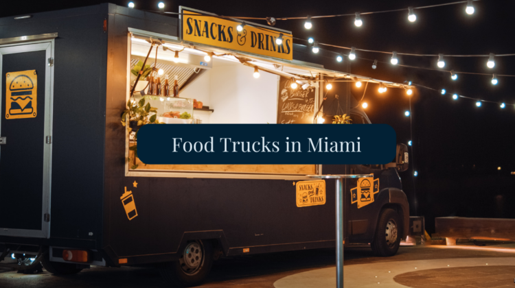 Miami food truck at night with twinkle lights.