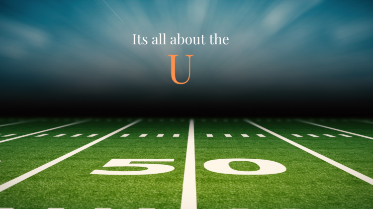 50 yard line with the words "its all about the U